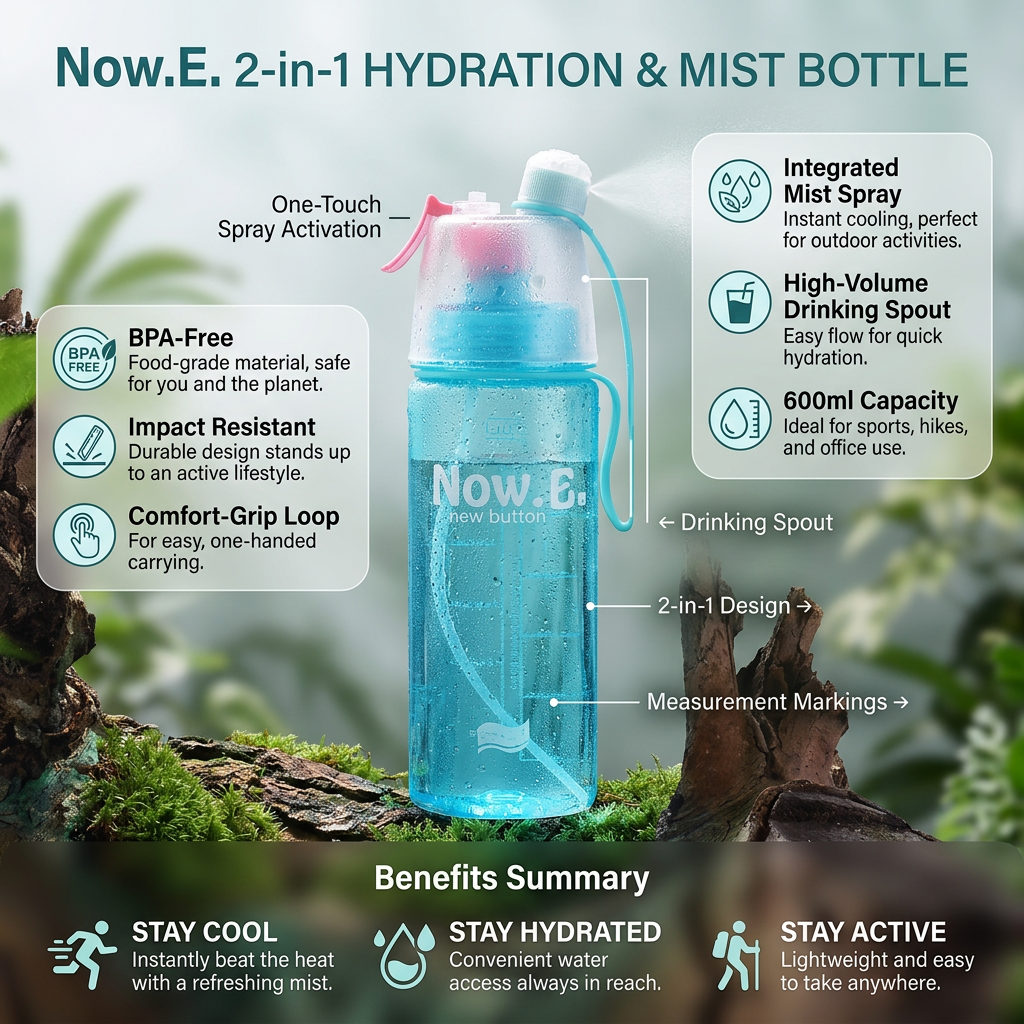 Spray Mist Sports Bottle with Straw