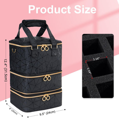 Nail Polish Organizer Bag Holds 60 Bottles Nail Polish & Nail Lamp, Large Gel Polish Organizers and Storage Box for Nail Tech, Nail Kit Supplies Organizer Case - Black